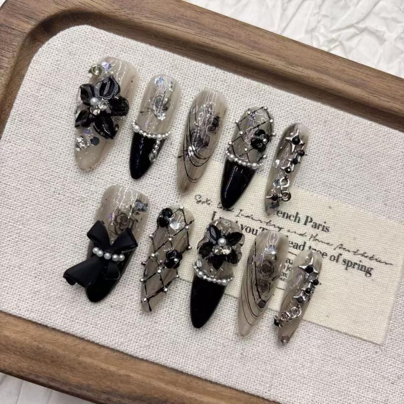 Handmade French Style Press-On Nails With Floral Design Minimalist Elegant False Women Daily Wear