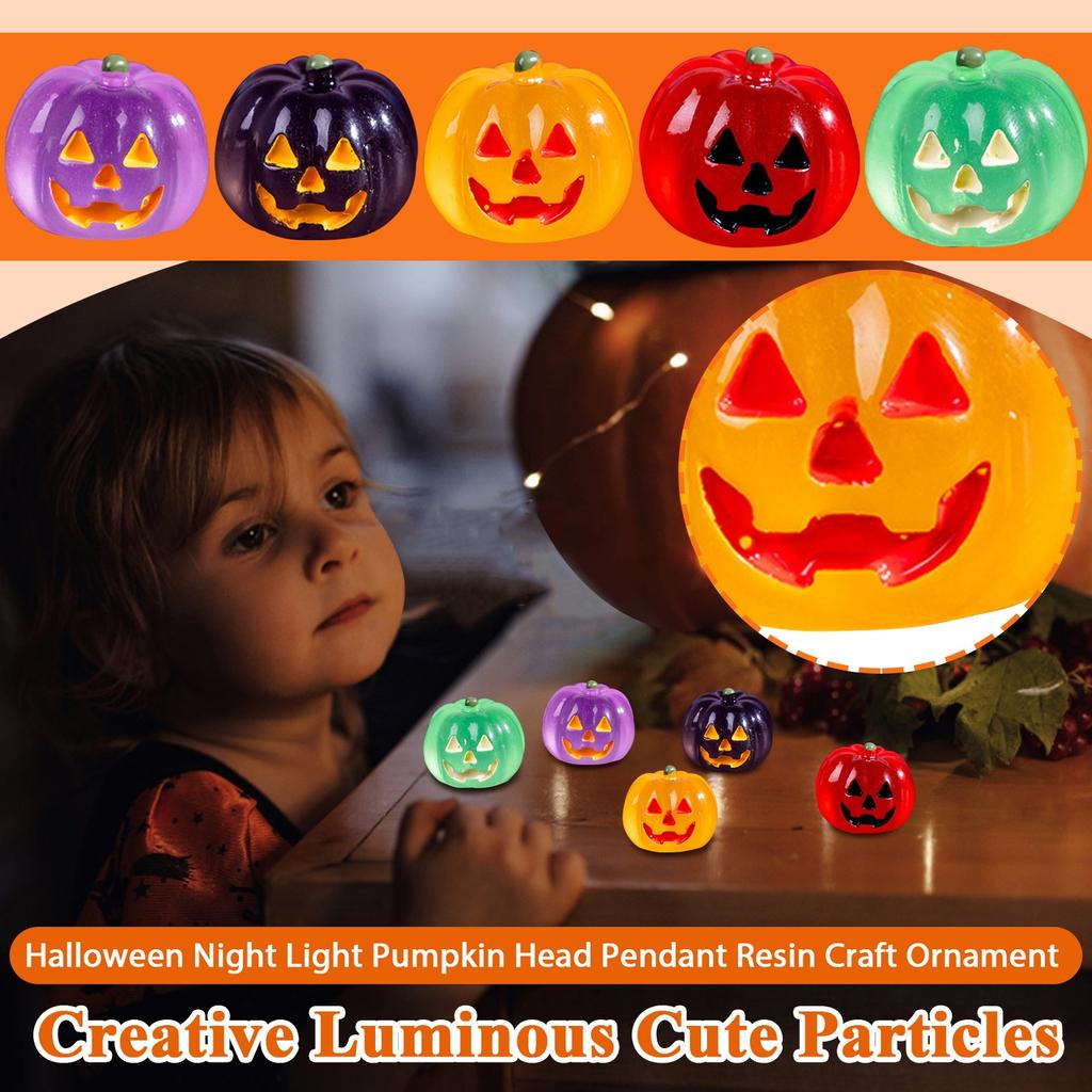 Halloween Night Light Pumpkin Head Pendant Resin Craft Ornament Desktop Car Decoration