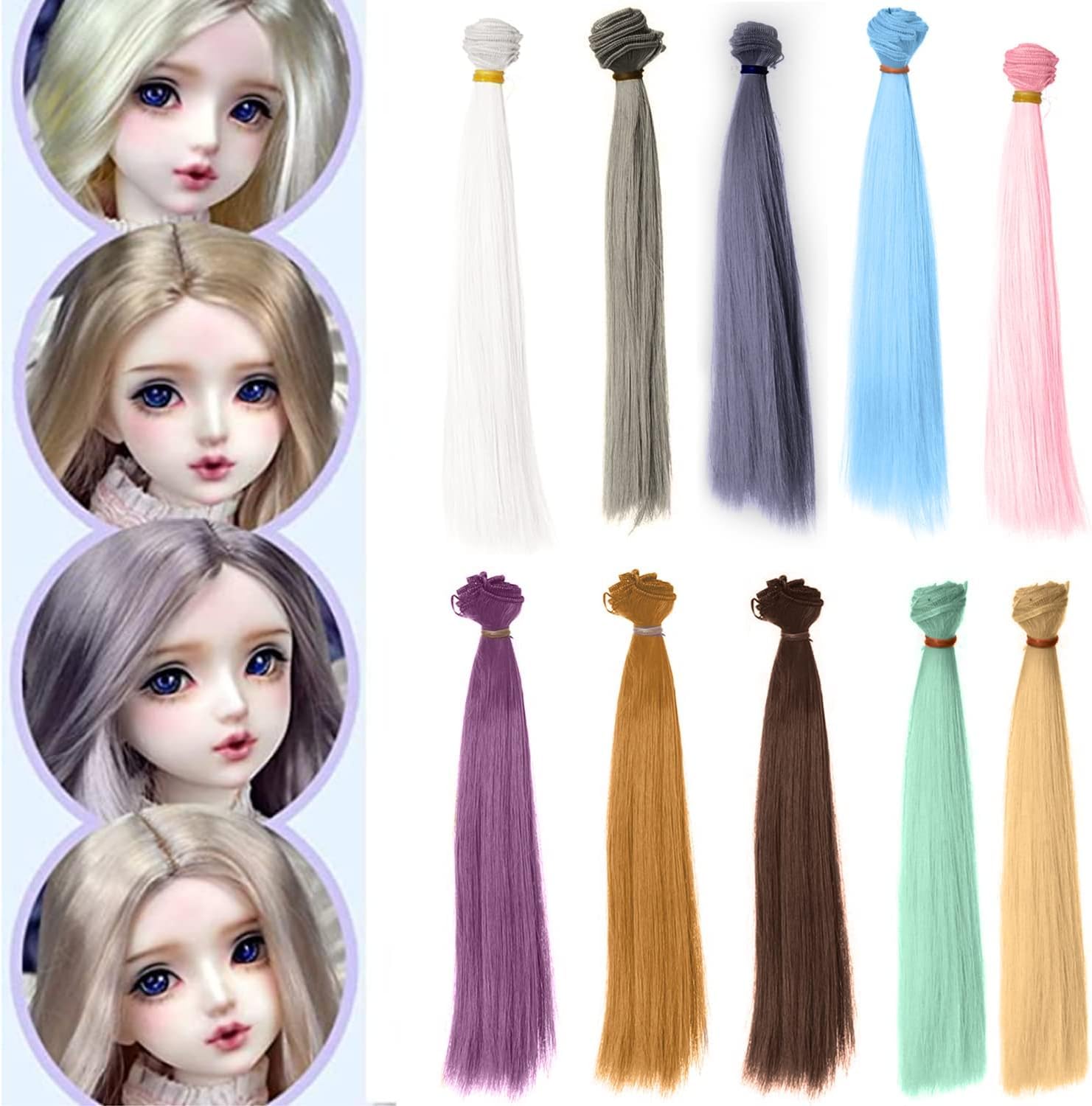 

CMD OB SD BJD Кукла Волосы Градиентный парик, 10 цветов x 10 штук, Высокотемпературный проводной кудрявый парик, Тресс для кукольных волос, Костюмированная вечеринка (В)