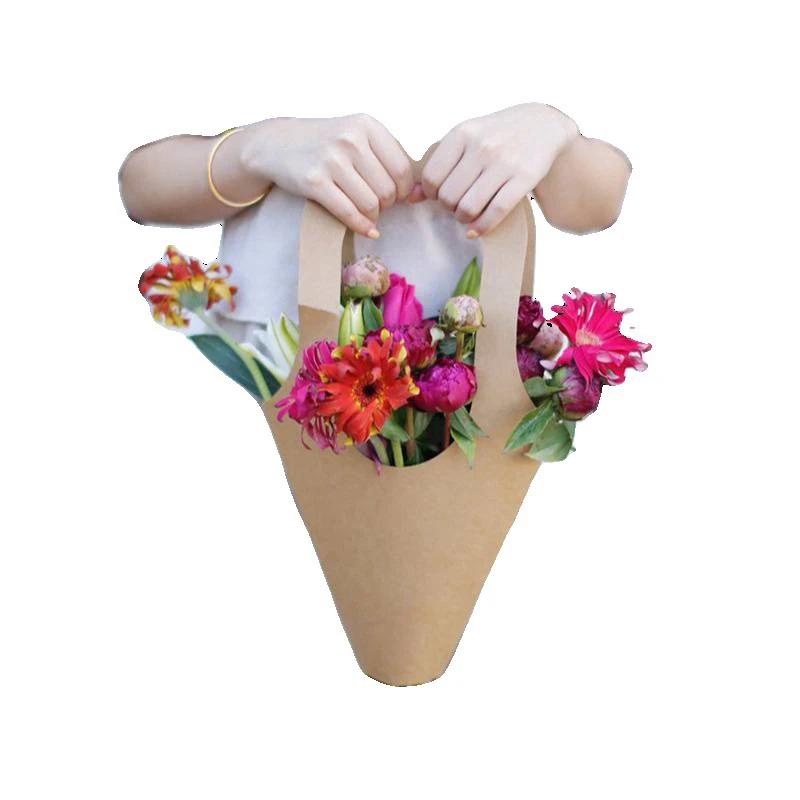 10 Stück Henkel Kraftpapier Blumenbeutel Blumenverpackung Geschenk Blumenverpackungsboxen für Zuhause Hochzeit Party Dekoration