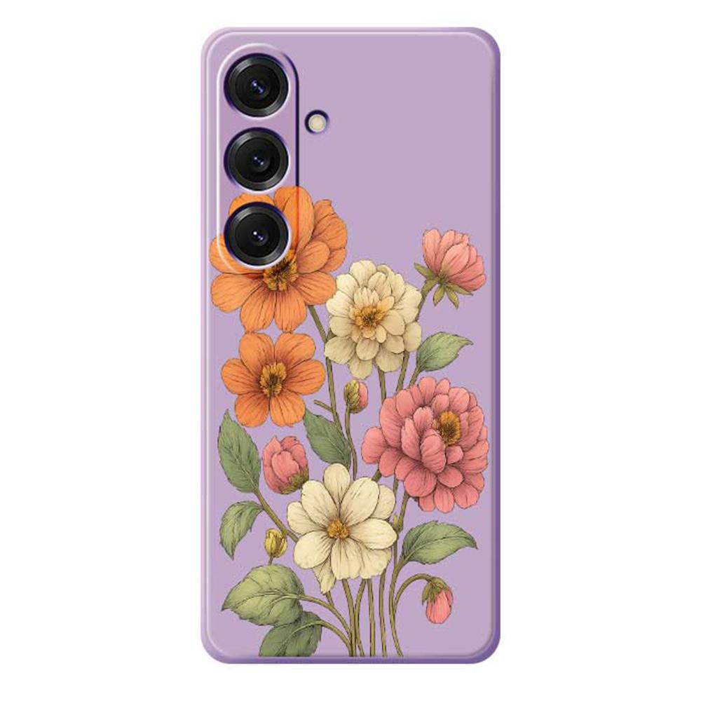 For Samsung Galaxy S25 Case Beautiful Flowers Pattern Printing Straight Edge TPU Phone Back Cover