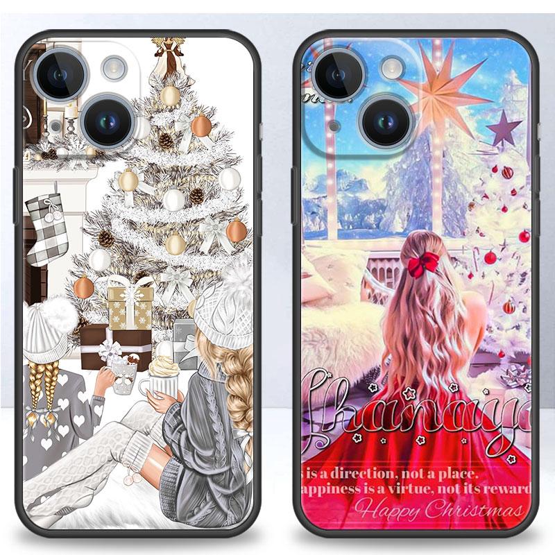 Merry Christma Gift Girl Case for Apple iPhone 11 XR XS X 14 Plus 7 8 6S 13 Pro Max SE 12 Mini 14Pro 7+ Silicone Matte Capa
