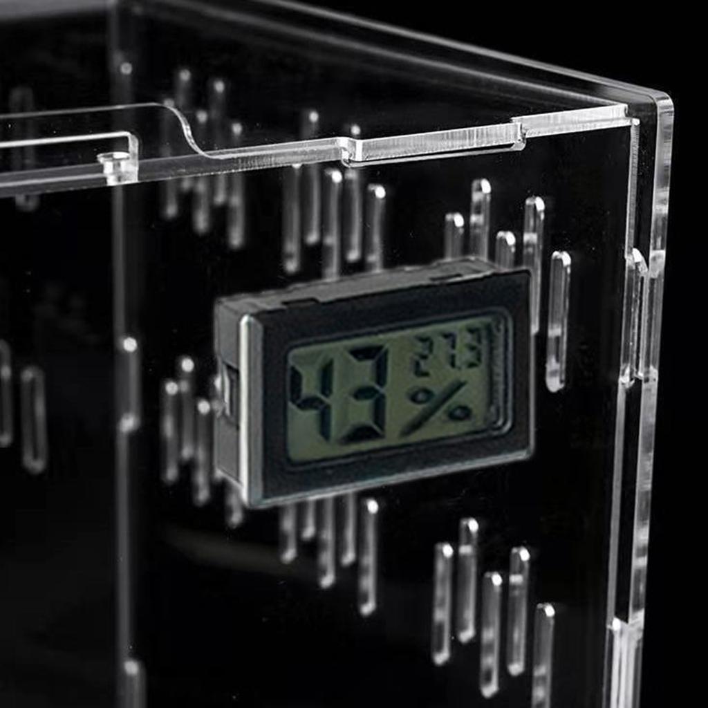 Insect Feeding Box Acrylic Transparent Cases with Temperature Hygrometer for Spiders Reptiles Lizards Centipedes