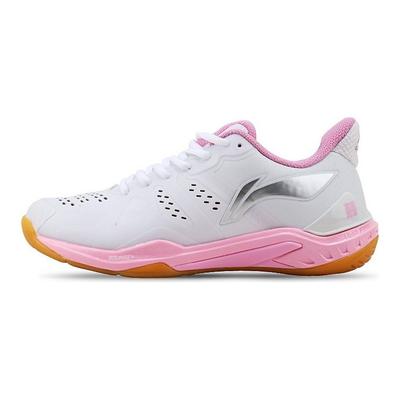 Li Ning Cool Shark EVA Rubber Cushioning Shock Absorption Breathable Wear-Resistant Non-Slip Low-Top Badminton Shoes Women Shoes Pink White AYAR034-2
