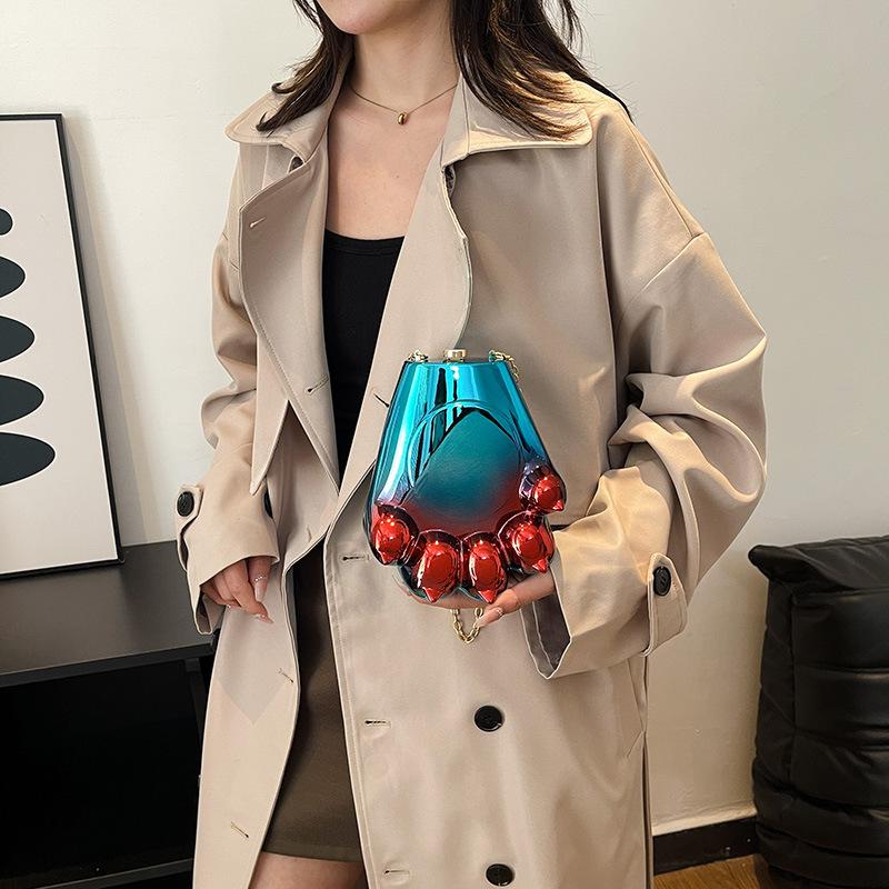 Foreign Trade Women's Bag 2025 New European and American Glossy Acrylic Bear Paw Bag Women's Chain Versatile Box Bag