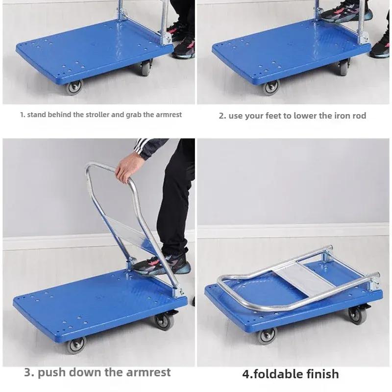 Household Goods Folding Trolley Pull Goods Small Trolley Warehouse Trailer Portable Four-wheel Trolley Handling Flatbed Truck