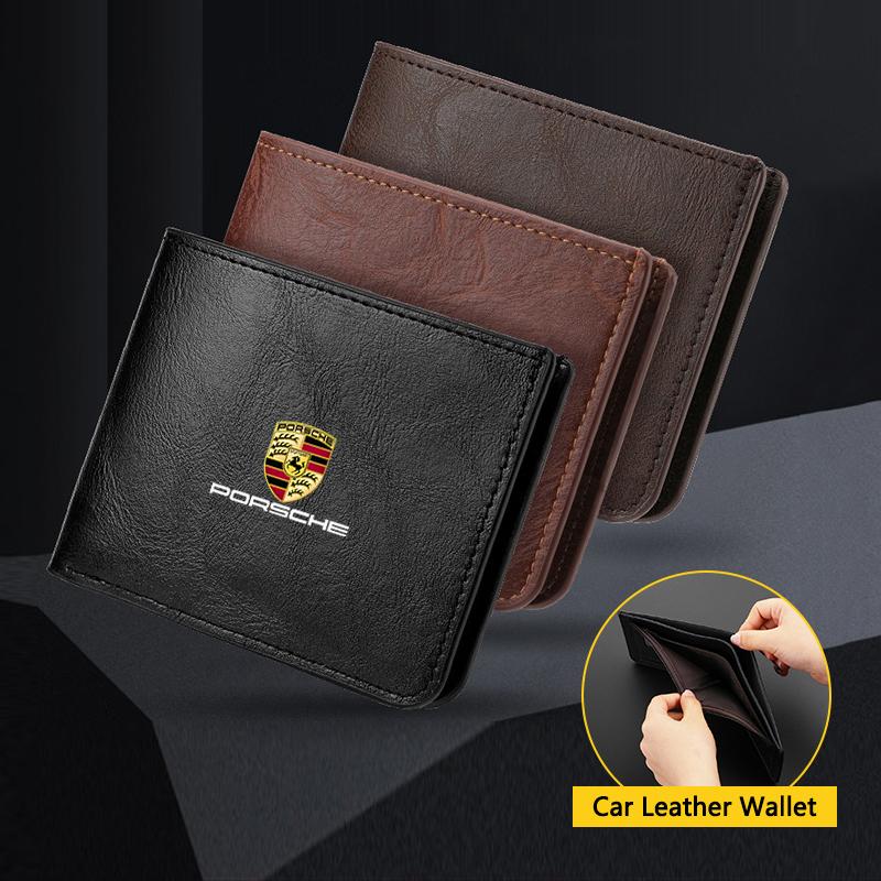 New Leather Car Purses Driver License Credit Card Wallet Money Bag For Porsche Cayenne Panamera Macan 911 718 Taycan Boxster 918