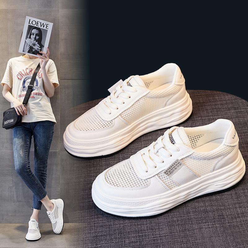 Casual Hollow Out Breathable Thick Bottom Little White Shoes 2024new Fashion Simple All-match Solid Color Woman Shoes Summertime