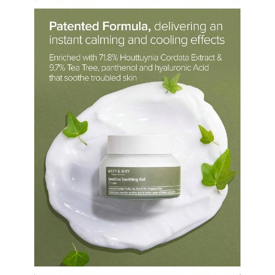 Mary&May Sensitive Soothing Gel Cream 70g/Instant Cooling And Redness Relief, Pore-Tightening Face Cream With Tea Tree And Houttuynia Cordata