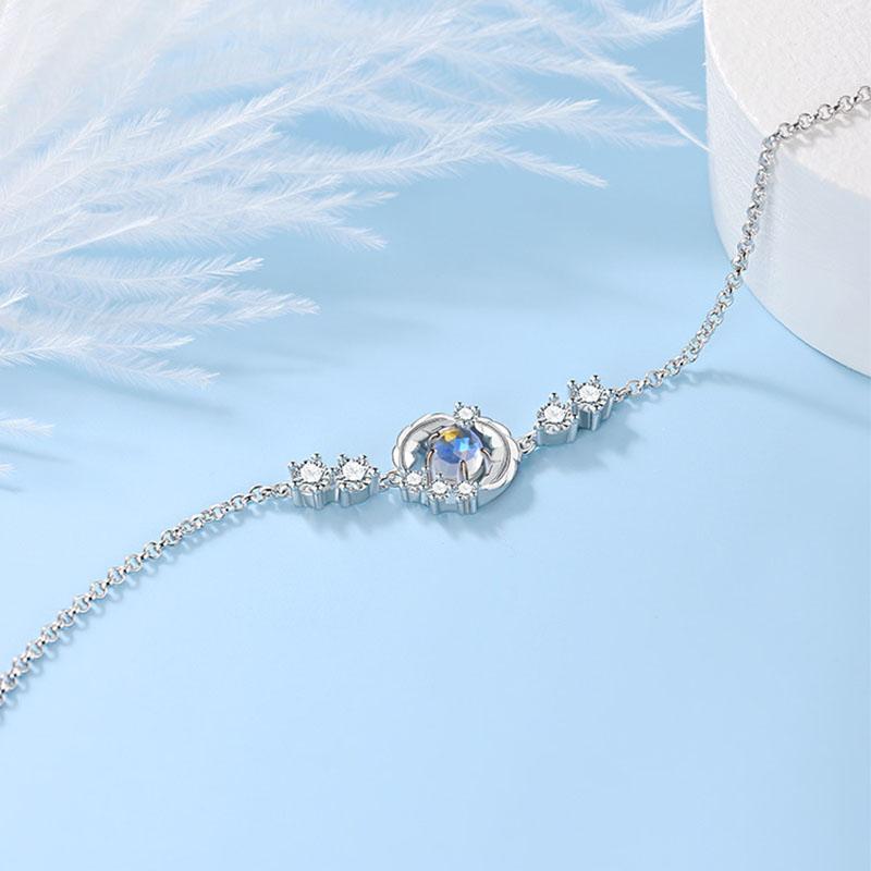 ANENJERY Moonstone Feather Pendant Necklace for Women Jewelry Gift Wholesale