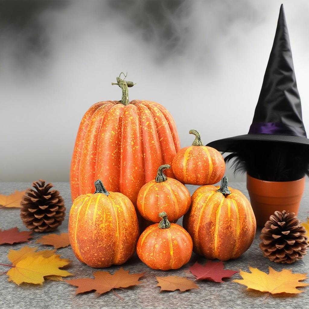 7pcs Artificial Pumpkins Faux Artificial Pumpkins Fake Simulation Pumpkins Halloween Thanksgiving Party Props Home Decoration