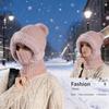 Women Hooded Cap Winter Knitted Balaclava Hat Ear Protection Fluffy Hat Lady Mask Neck Integrated Warmth Cover Hat