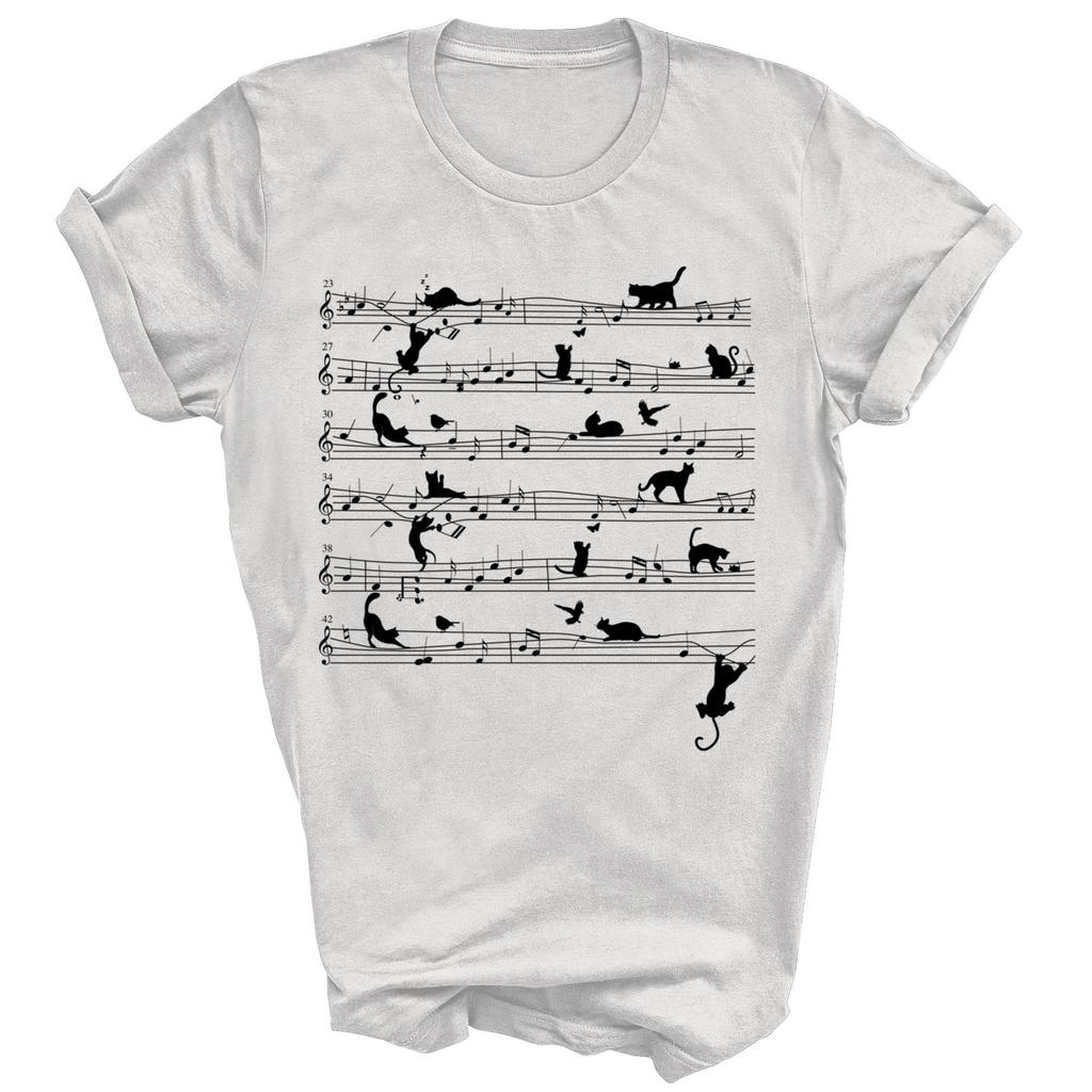 Cat Playing Music Note Clef Musician Unisex Shirt Gift