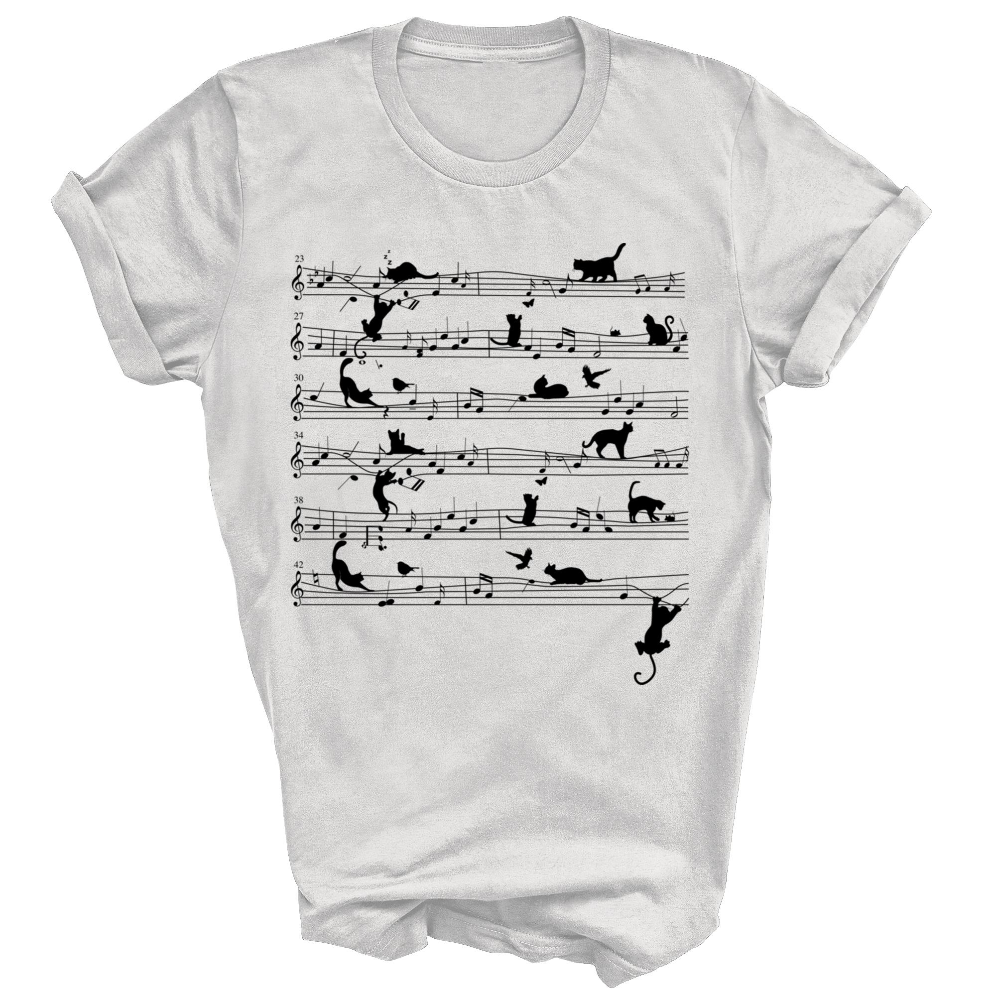 

Cat Playing Music Note Clef Musician Unisex Shirt Gift S