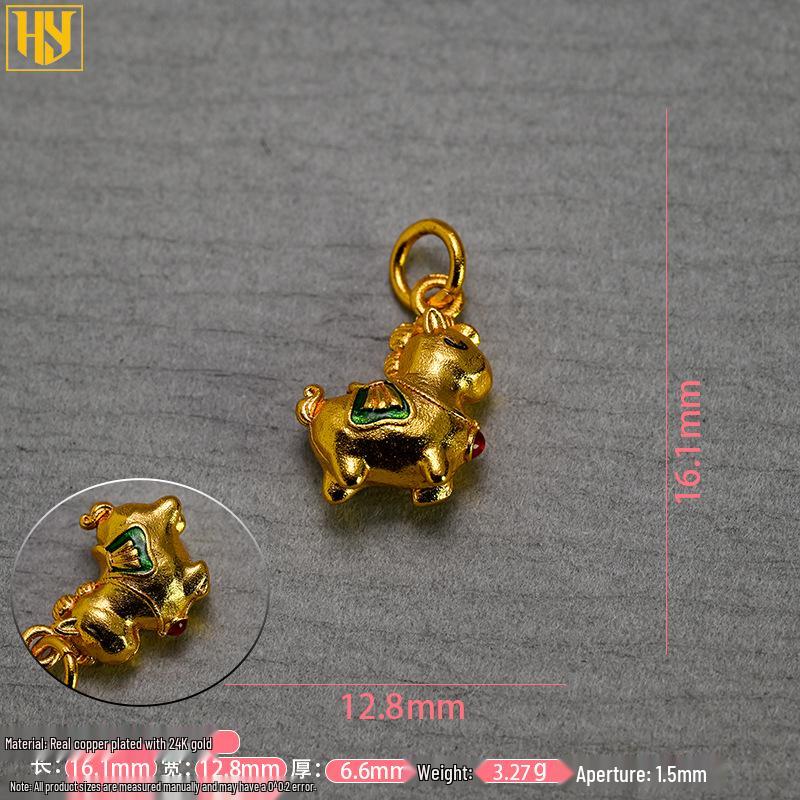24k Gold-Plated Brass Zodiac Horse Pendant - Chinese Style DIY Jewelry Necklace Accessory