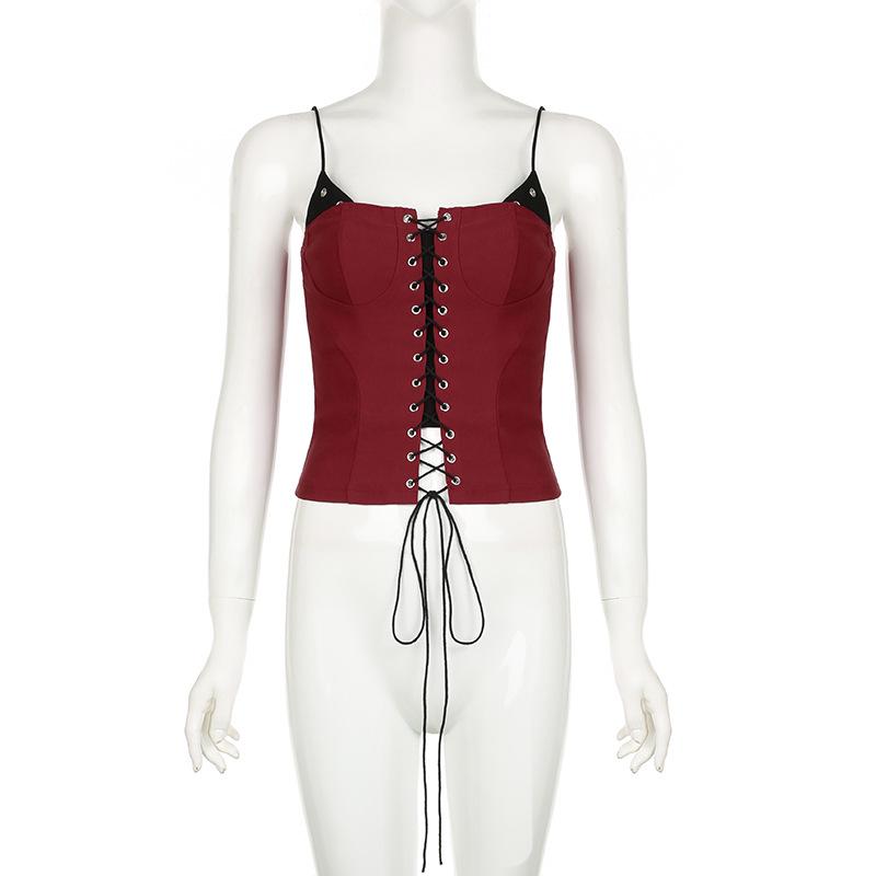 Color Block Lace-Up Slimming Camisole - Chic Pure Desire Top