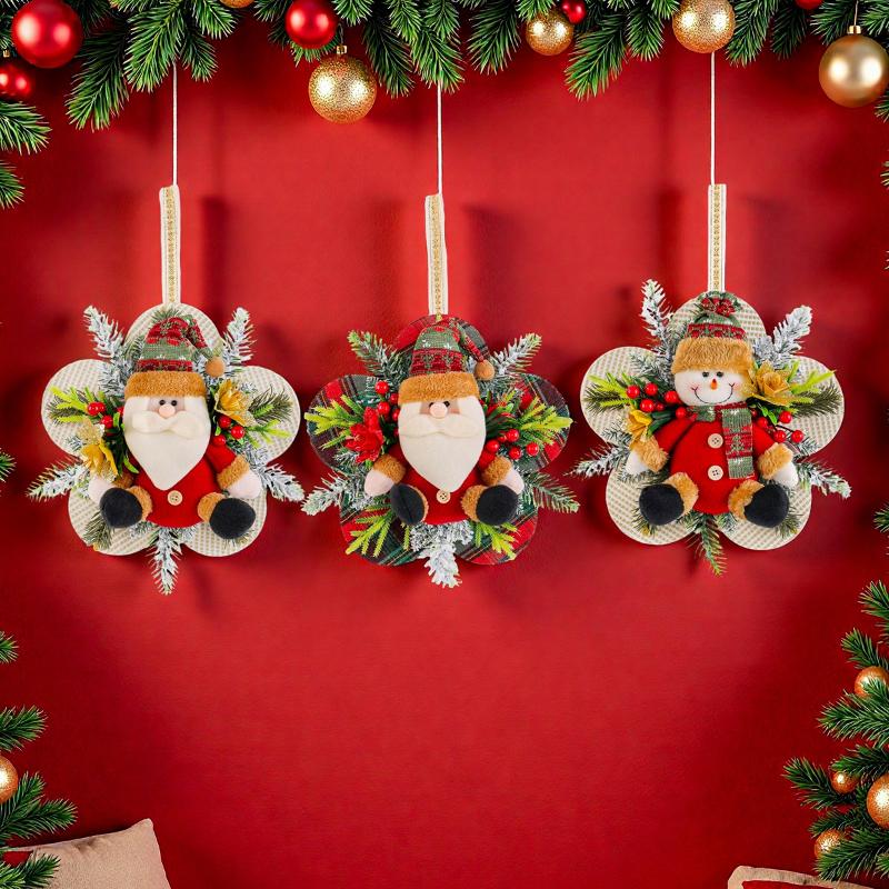 Christmas Wreath Decoration Pendant Holiday Santa Claus Snowman Figurine Wreath Christmas Tree Atmosphere Ornaments