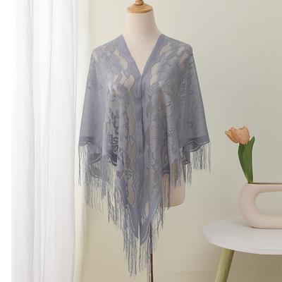 Summer Transparent Lace Flower Tassel Scarf Mesh Yarn Cheongsam Shawl Triangle Neck Scarves Neckerchief Head Scarf