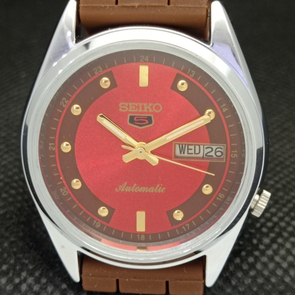 REFURBISHED VINTAGE SEIKO 5 AUTOMATIC JAPAN MENS D/D RED WATCH 593a-a311241-2