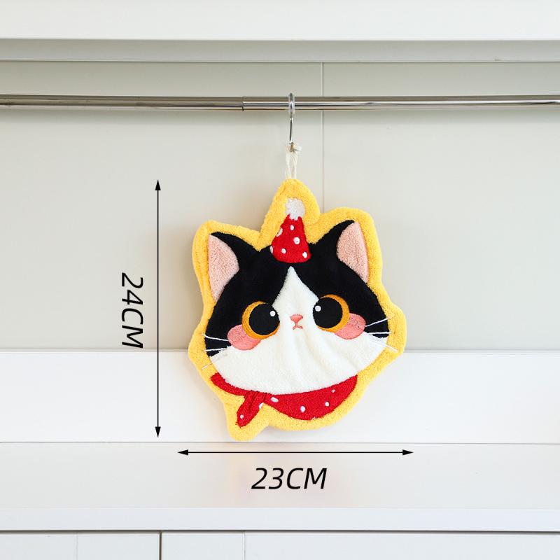 1PCS Cartoon Coral Velvet Hand Towel For Kitchen Kawaii Cat Hand Wipe Cleaning Cloth Bathroom Hanging Towel Absorbent Clean Rag