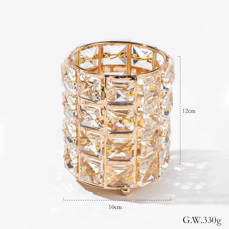 Nordic INS Style Crystal Iron Art Desktop Ornaments: Makeup Brush & Pen Holder Decorative Display.