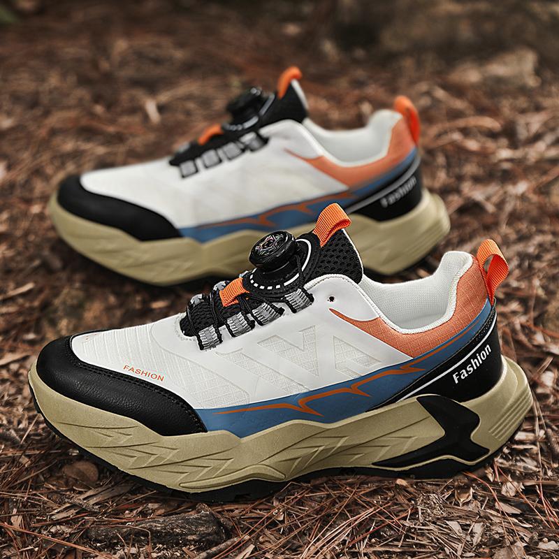 Fashion four seasons new thick-soled rotating buckle outdoor hiking shoes non-slip and comfortable men's sports shoes
