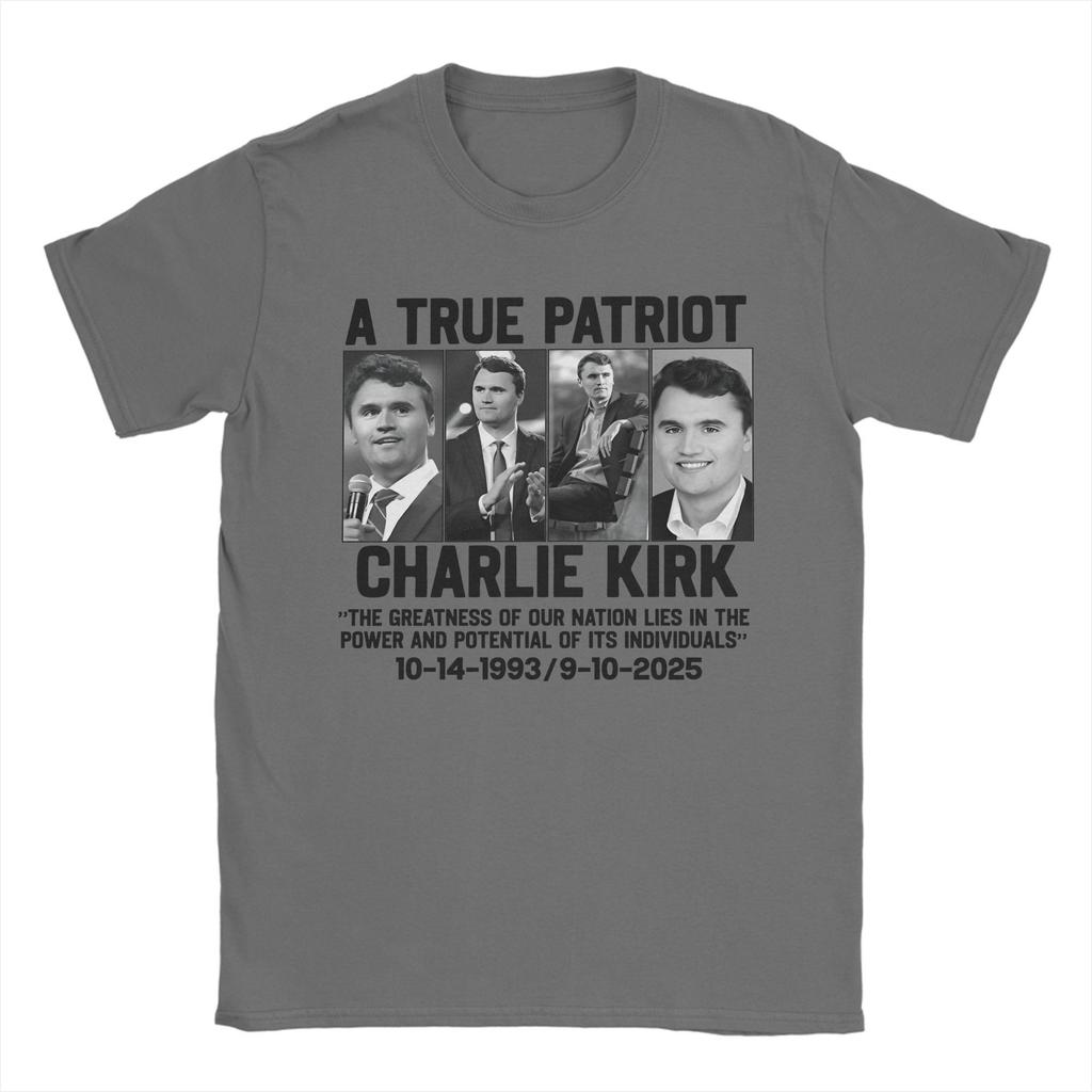 Unique A True Patriot Charlie Kirk T-Shirt for Men Crew Neck Cotton T Shirt  Short Sleeve Tee Shirt Printing Clothes