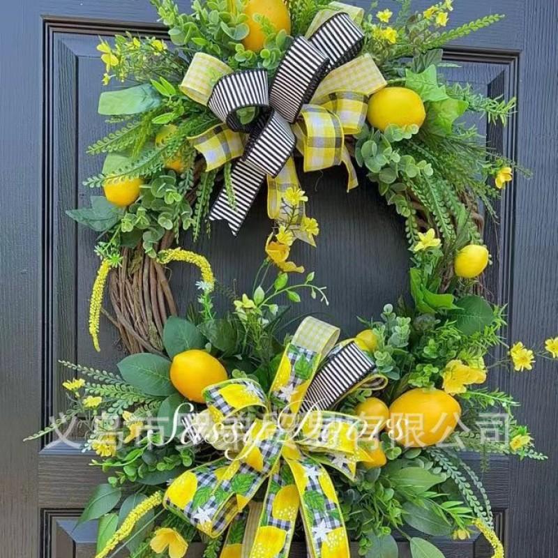 Artificial Lemon Peony Wreath Wall Hanging Decor Door Home Festival Party Decoration