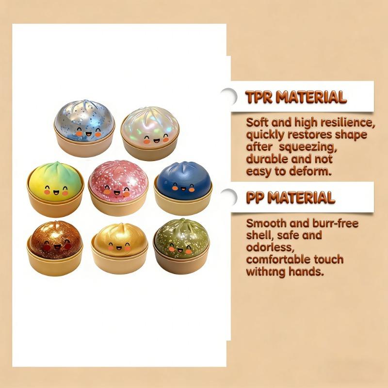 Kawaii-Stressball in Knödelform mit Smiley-Gesicht, einzigartiger Dampfgarer-Sockel, knetebarer Teigball, Geburtstagsgeschenk für Mädchen, Jungen und Erwachsene
