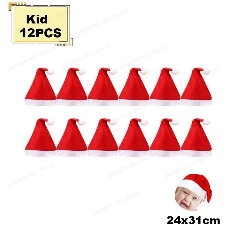 

12PCS Red Christmas Hats Non Woven Santa Claus Caps for Adults Kids Women Men Xmas New Year Party Gifts