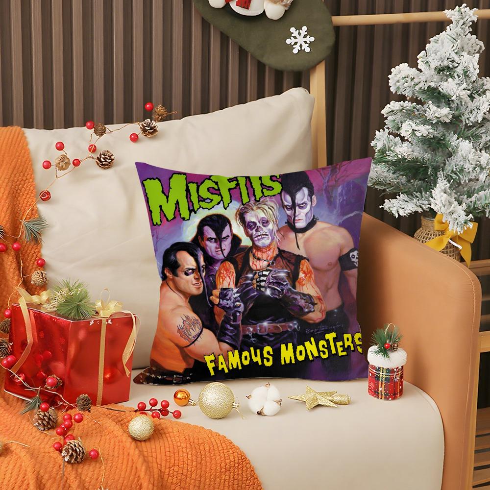 Funda de almohada Punk M-MisfitsS Rock Band, antiácaros, con cremallera invisible, de felpa corta y sedosa.
