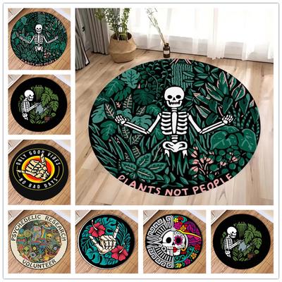 Human Skeleton Printed Round Carpet Funny Cartoon Circular Rugs for Bedroom Decor Home Living Room Sofa Coffee Table Hallway Mat