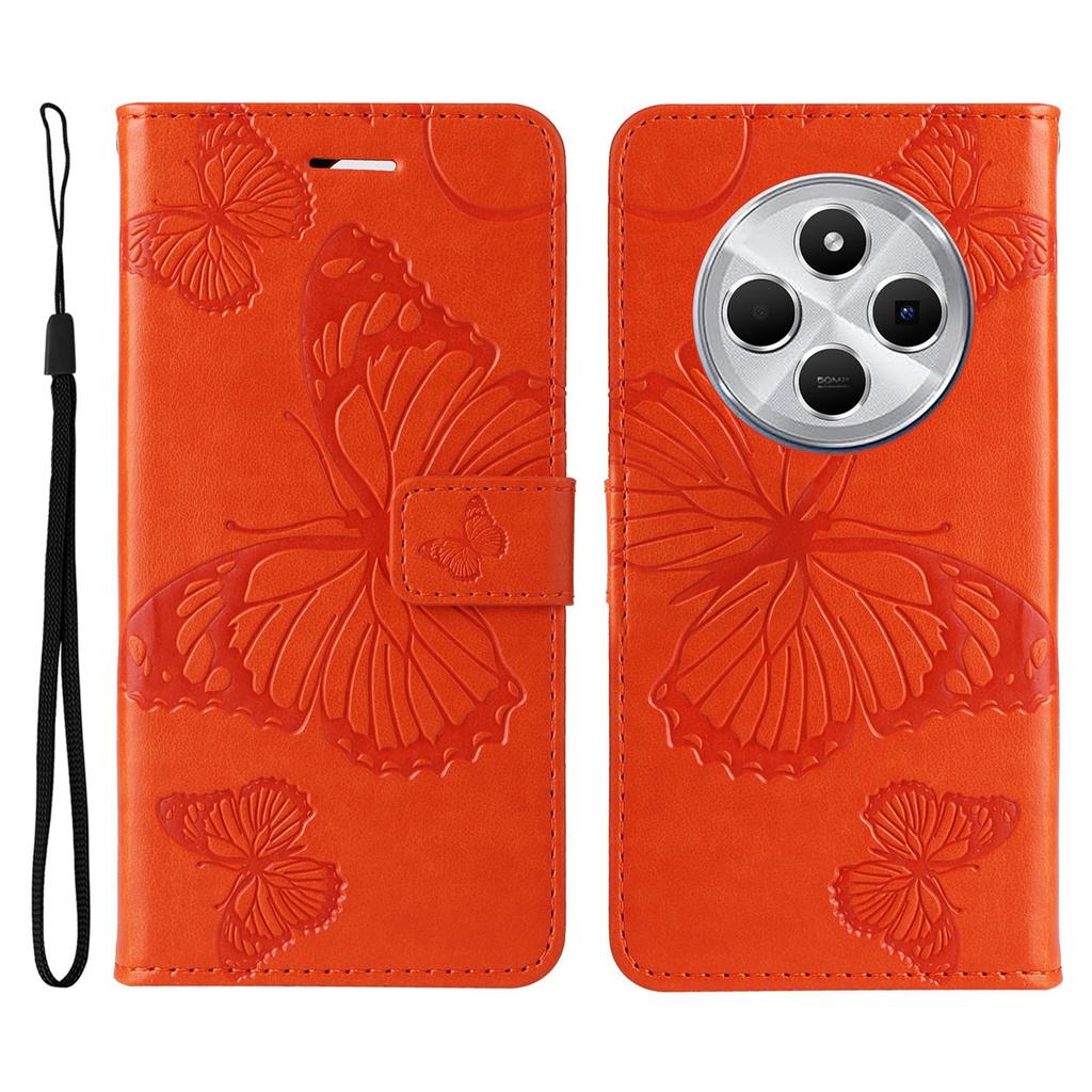 Für Xiaomi Poco C75 4G/Redmi 14R 5G/14C 4G Brieftaschenhülle Leder Handyhülle mit Blumen-Schmetterlings-Prägung Ständer