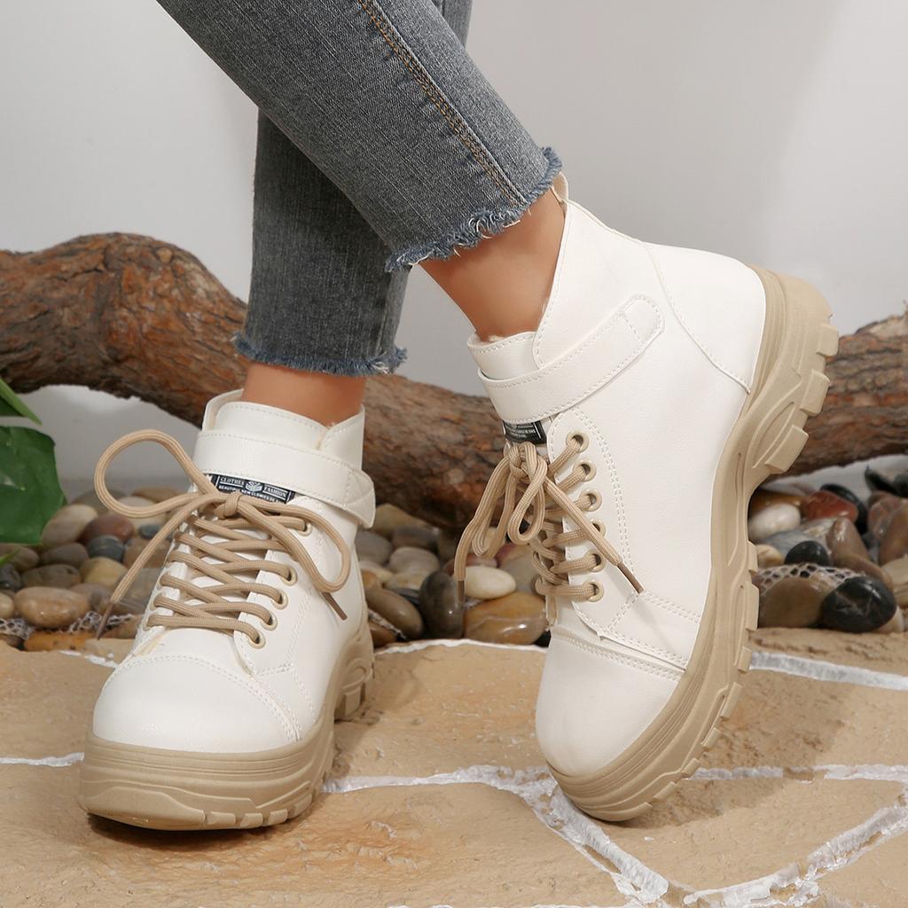 Women's Large Size Soft Sole Heightening Winter Warm Fur One Anti-slip Snow Boots Padded Lined Ankle Boots Outdoor Sports Cotton Boots Martin Boots