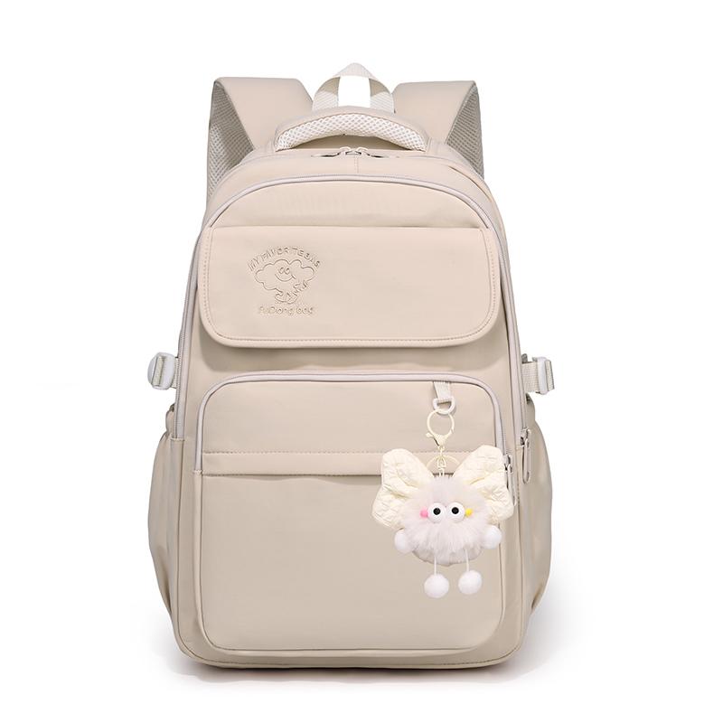 Large Capacity Student Schoolbag Women's Solid Color Backpack Multi-Compartment Wear-Resistant Backpack