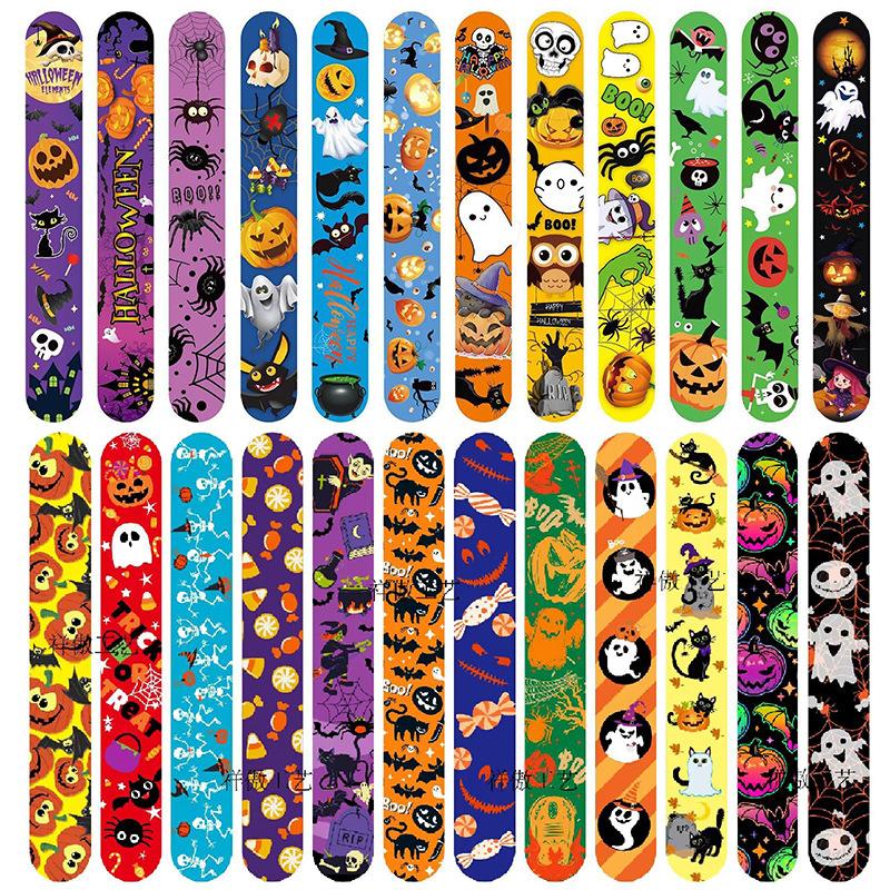 

12/24Pcs Halloween Craftings Snap Bracelets Pinata Toy Loot Party Ghost Festival Slap Bracelets Kids Birthday Party DIY Decors 10pcs
