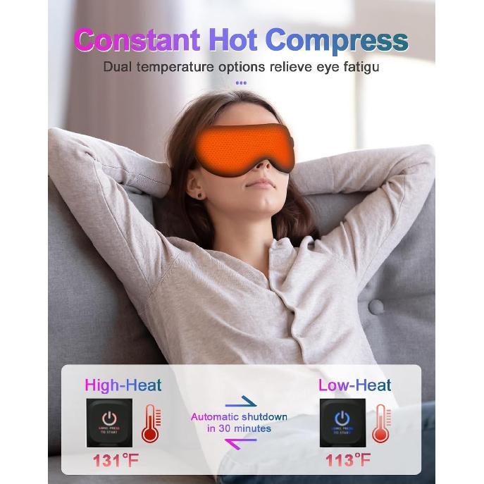 Cooling & Heat Eye Mask for Sleeping, Cordless Heated Silk Sleep Mask, Eye Compress for Dry Eyes, 3 Temperature, Auto Shut-Off for Sleep, Adjustable