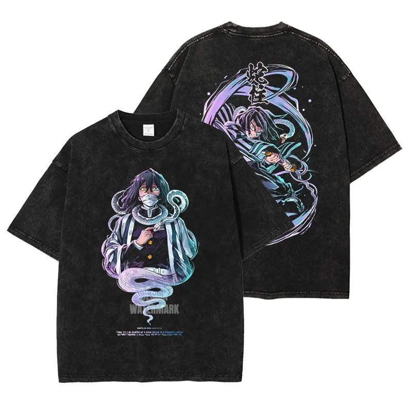 Anime fashion Demon Slayer Rengoku Kyoujurou Printed Tee Men High Quality Cotton Harajuku Male Manga Washed T-shirt