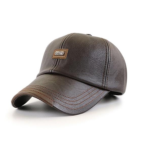 Men's Casual Leather Baseball Cap with Plus Velvet Lining for Autumn and Winter