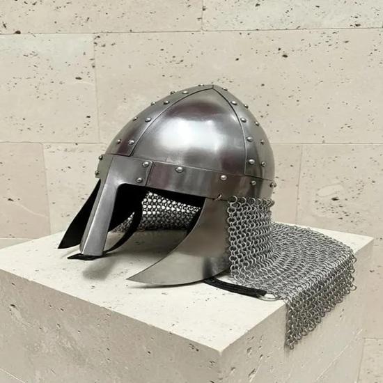 Medieval Helmet With Chainmail Steel Viking Nasal Norman Armor Helmet LARP Reenactment Crusader Gift