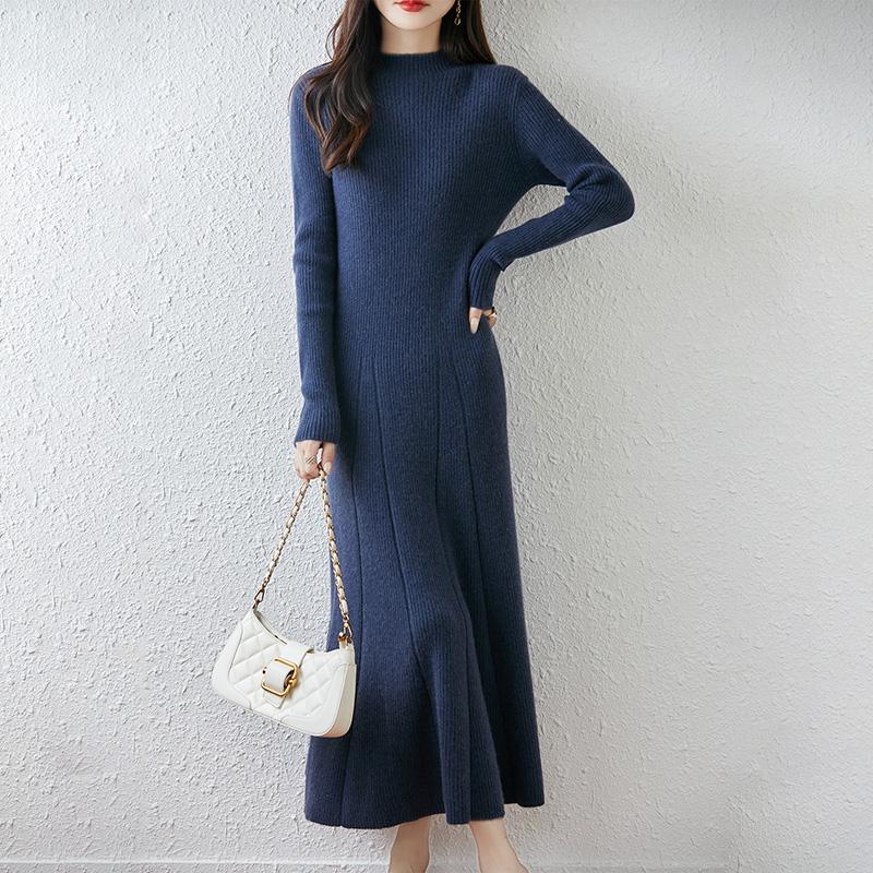 Women Sweater Dress 100% Wool MODERN NEW SAGA Turtleneck Knit Long Pullover Winter Jumpers Wool Long Dress Female