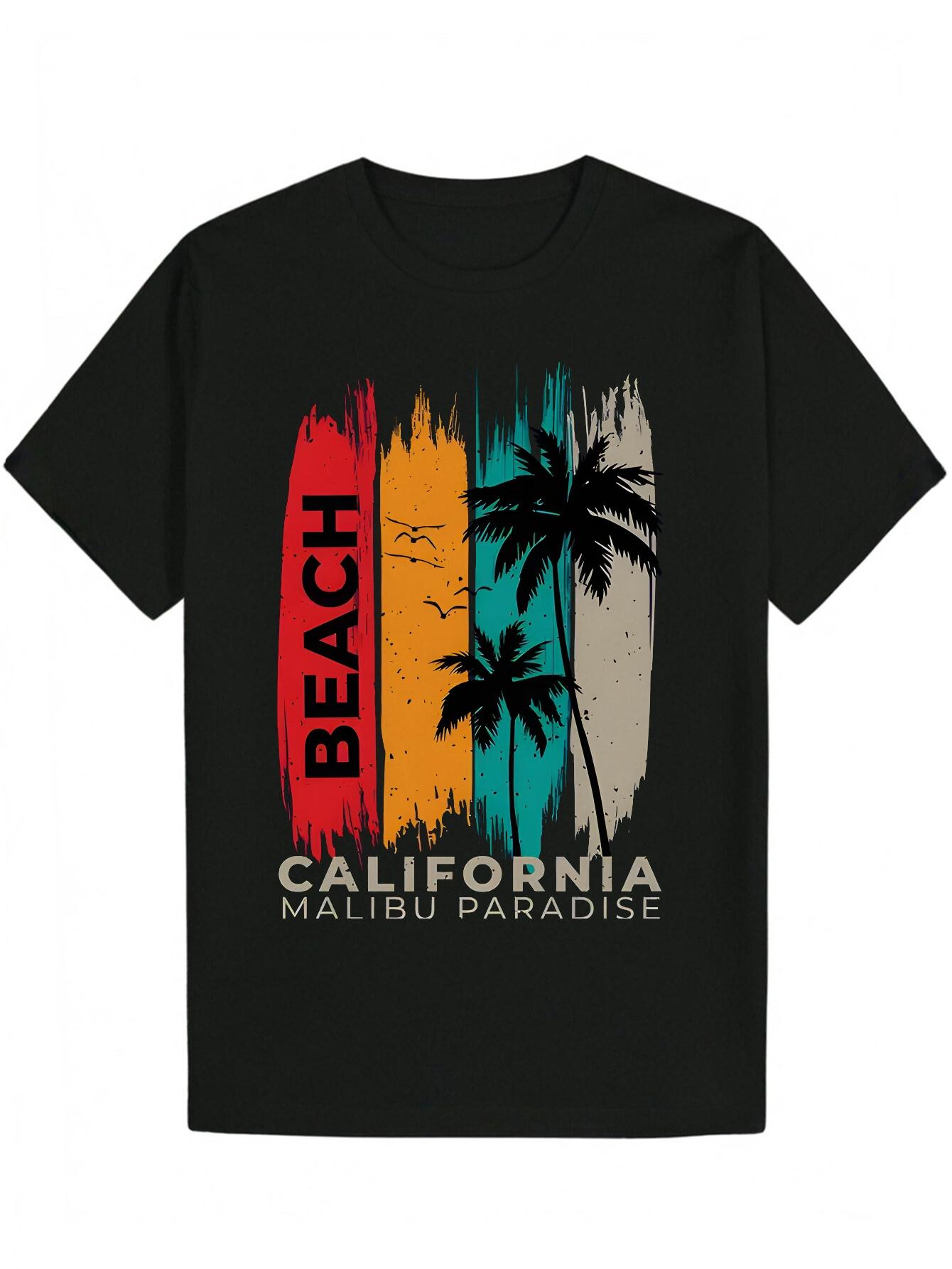 Short Sleeve T-shirt - Beach California Malibu Paradise Graphic Print XXXL