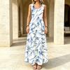 Women's Sleeveless Long Dress,Minimalist Blue White Brush Stroke,Loose Lightweight,Ideal for Beach Vacation & Daily Summer Casual Wear
