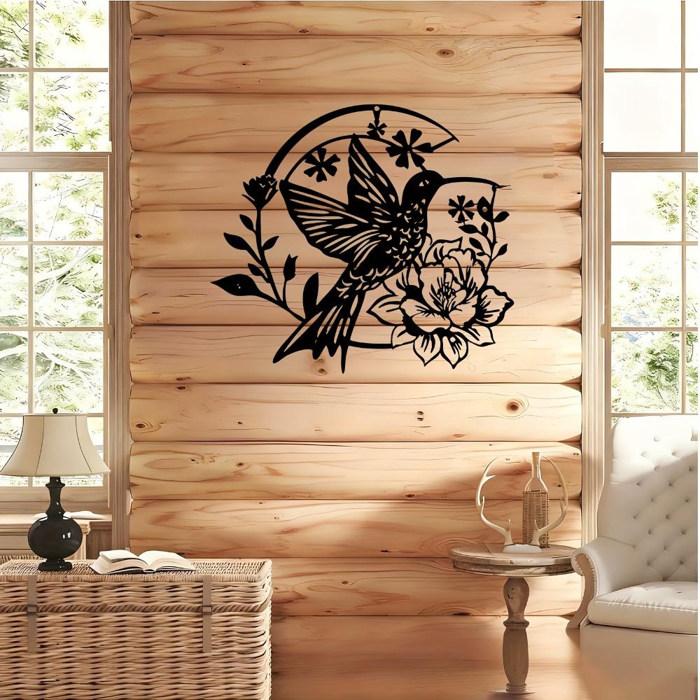Hummingbird Flowers Metal Wall Art Powder Coated Iron Flying Bird Bloom Sculpture for Nature Lovers Living Room Decor Year Round Holiday Gift Wedding