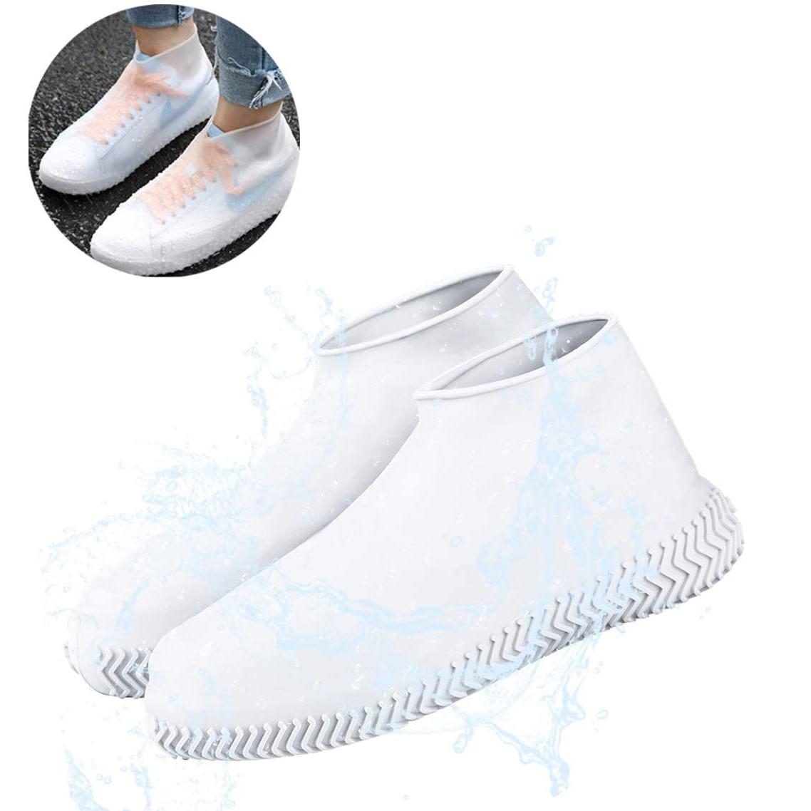 

Водонепроницаемые бахилы, силиконовые защитные чехлы для обуви унисекс, непромокаемые сапоги для дома и улицы, в дождливые дни, многоразовые складные бахилы L белый