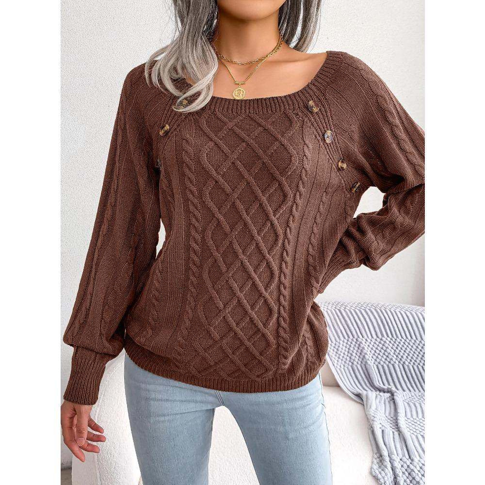 Pullover e maglioni lavorati a maglia a maniche lunghe con bottoni quadrati casual da donna per l'autunno inverno
