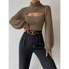 Damen S Hoher Hals Ausgeschnitten Locker Sitzender Pullover Oberbekleidung Top
