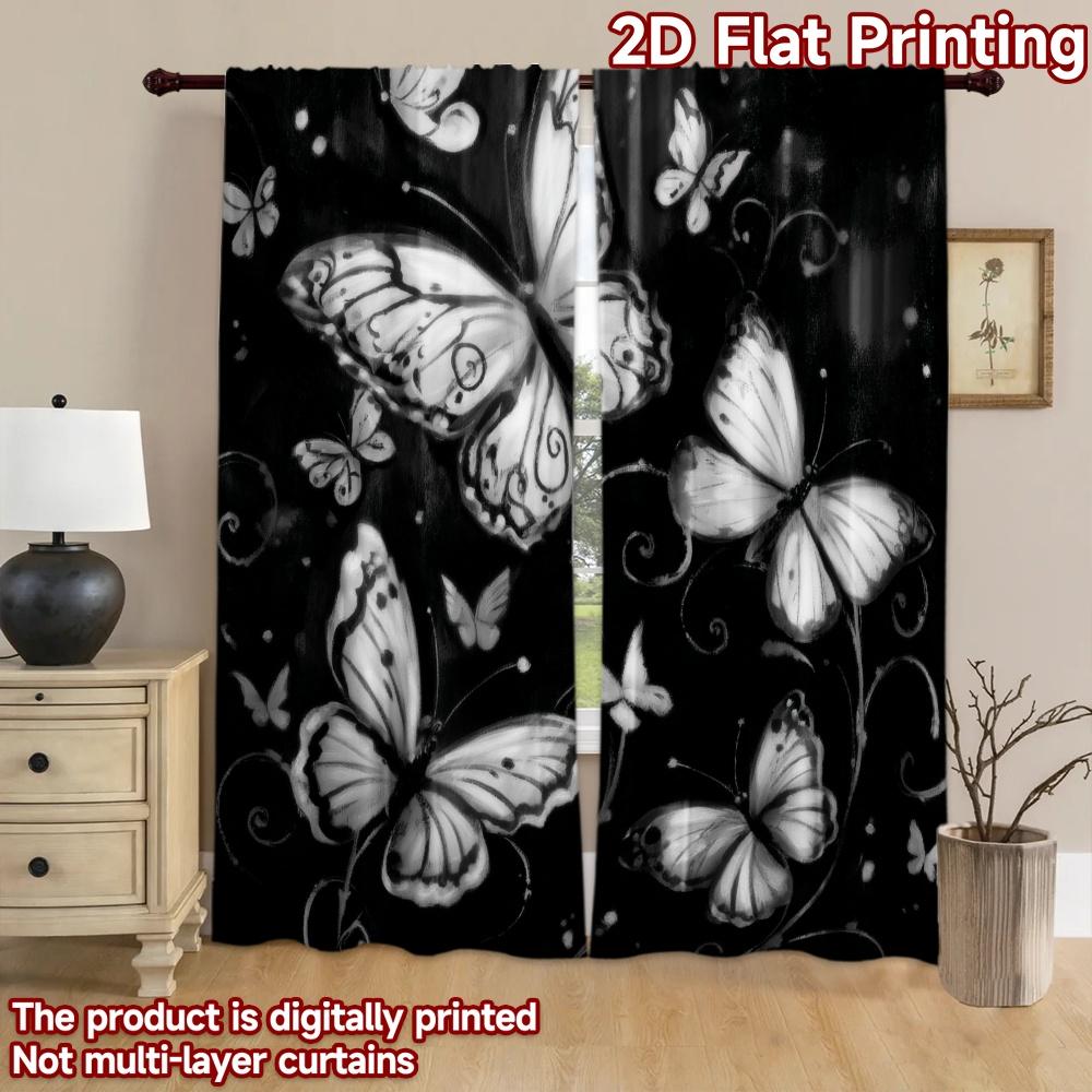 2D Flat Printing 2pcs Window Drapes Butterfly Design Digital Printed Polyester Drapes Holiday Decorations for Parties and
