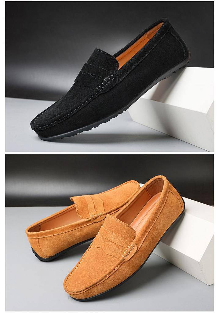 Men's Suede Slip-On Driving Shoes – Large Size, Casual British Style for Spring & Autumn