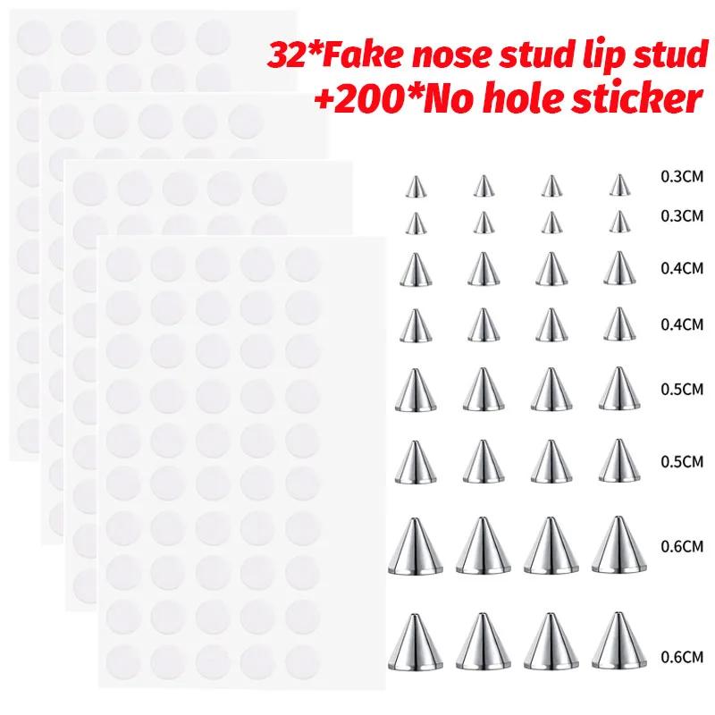 Fake Piercing Stud Set Fake Nose Ring Stud with Sticker Pack Fake Eyebrow Lips Piercing Non Piercied Earring Stud Body Jewelry